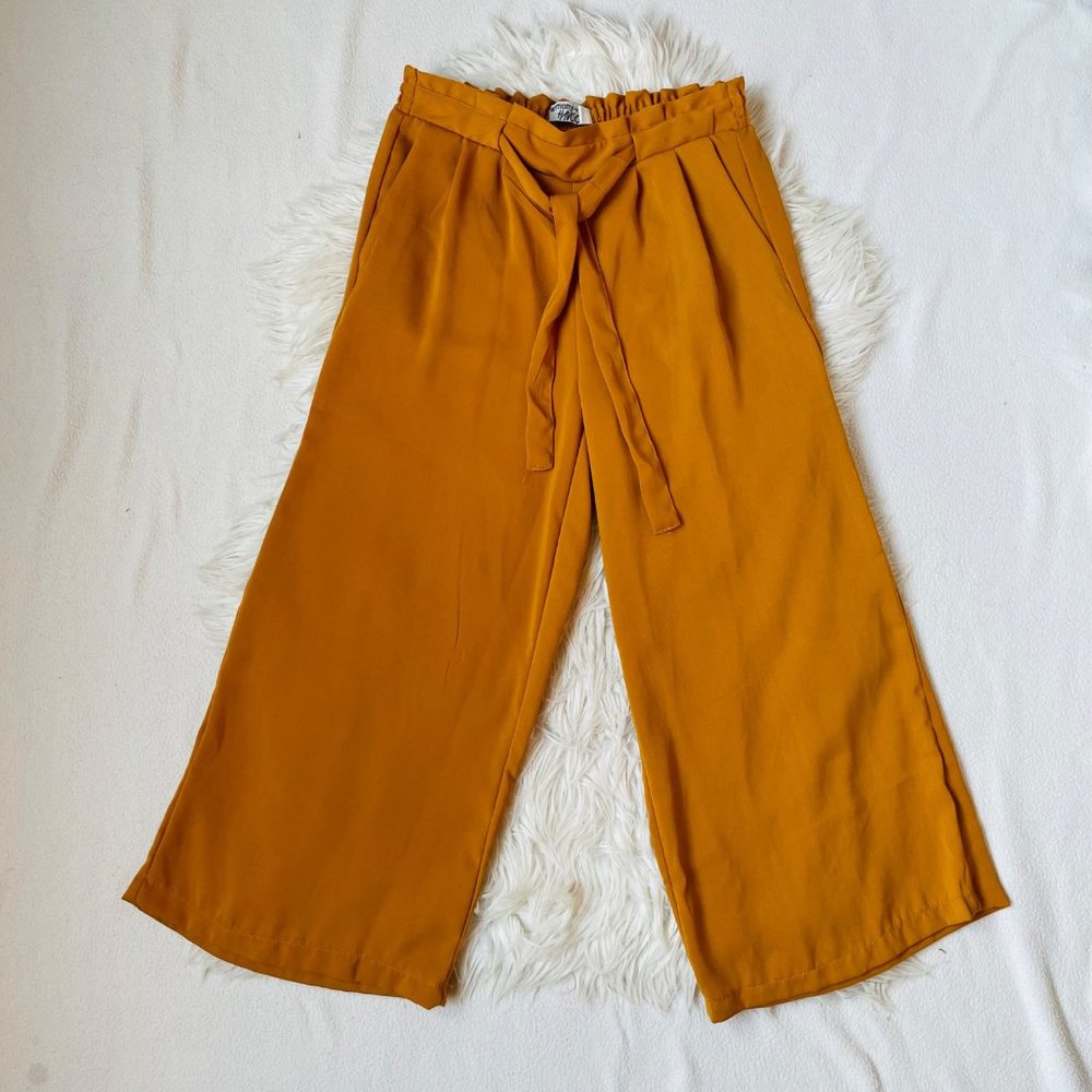 Harmony‎ + Havoc Womens Yellow Belted Waist Wide Leg Cropped Flowy Pants Size 7